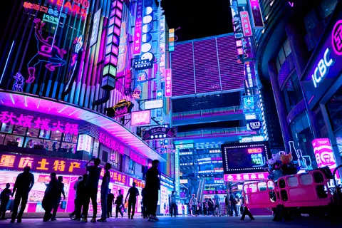 Tapeta Neonowe Miasto 4K · neon · 3840×2563