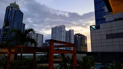 A city skyline at dusk featuring several high-rise buildings 4K Wallpaper · city · 3840×2162