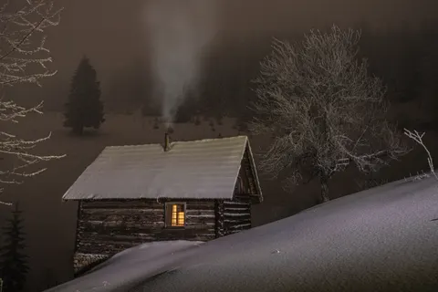 Mountain Cabin 4K Wallpaper · mountains · 3840×2560