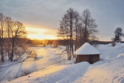 Winter Cabin 4K Wallpaper · winter · 3840×2560