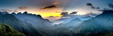 Sunset Mountains 4K Wallpaper · sunset · 3840×1225