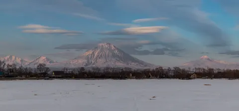 Snowy Volcano 4K Wallpaper · mountains · 3840×1790
