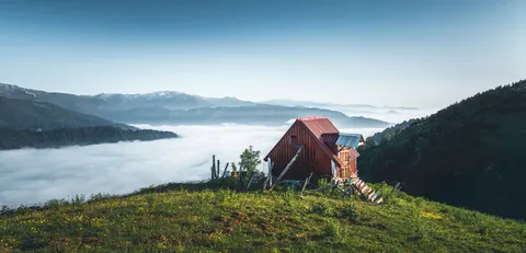 Mountain Cabin 4K Wallpaper · mountains · 3840×1847